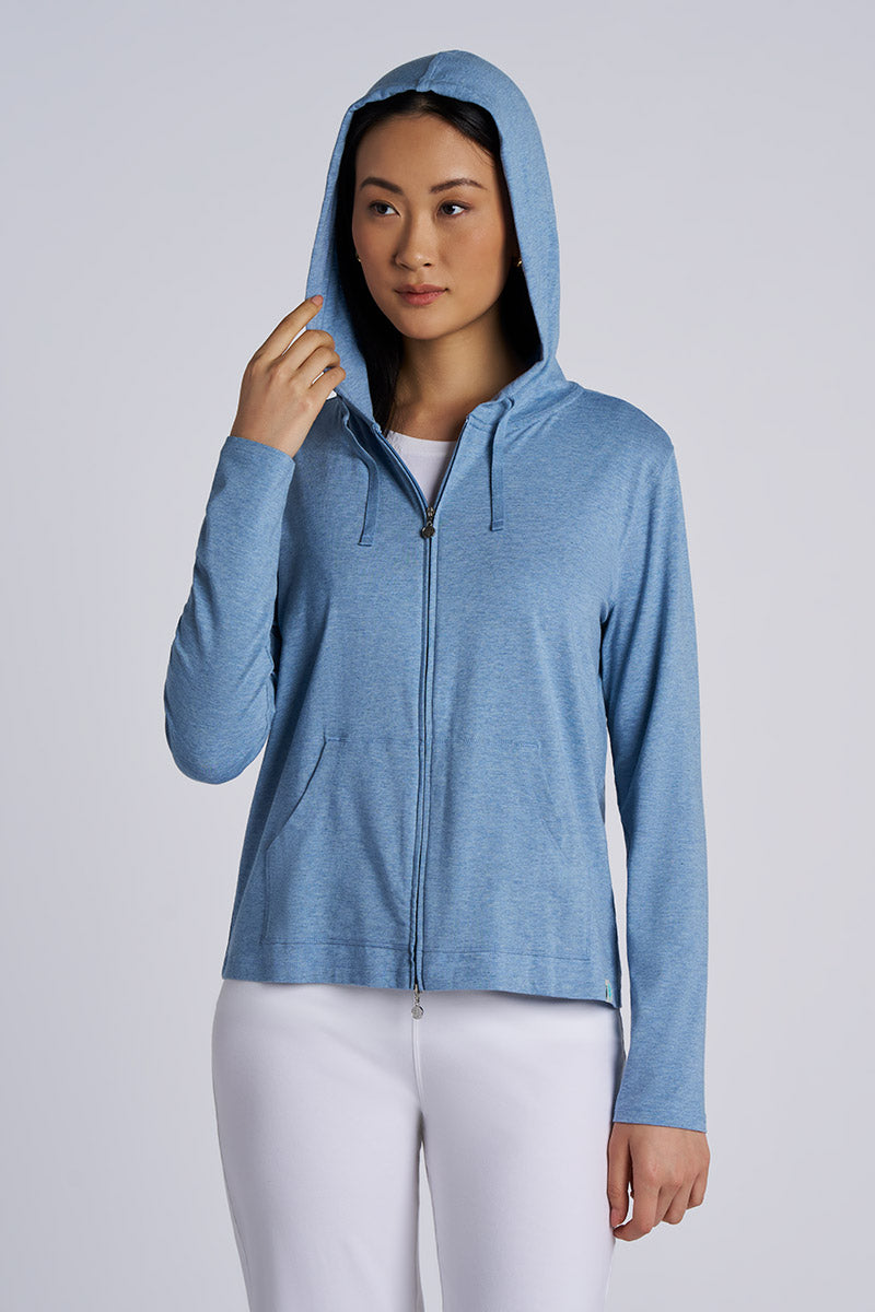 Women's Seaside Zip-Up Hoodie | Light Blue Heather UPF 50+