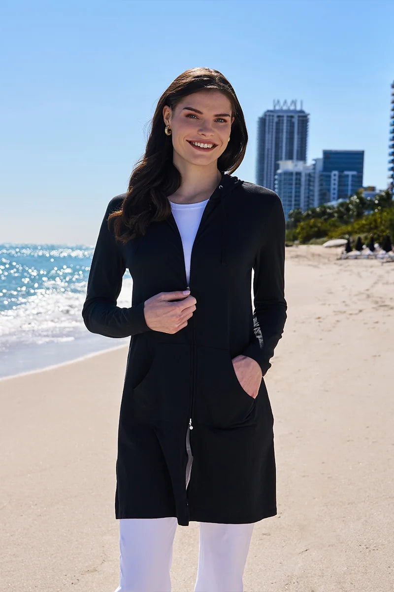 Women's Cabana Long Zip-Up Hoodie | Black UPF 50+