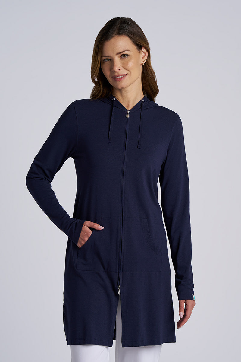 Women's Cabana Long Zip-Up Hoodie | Navy UPF 50+