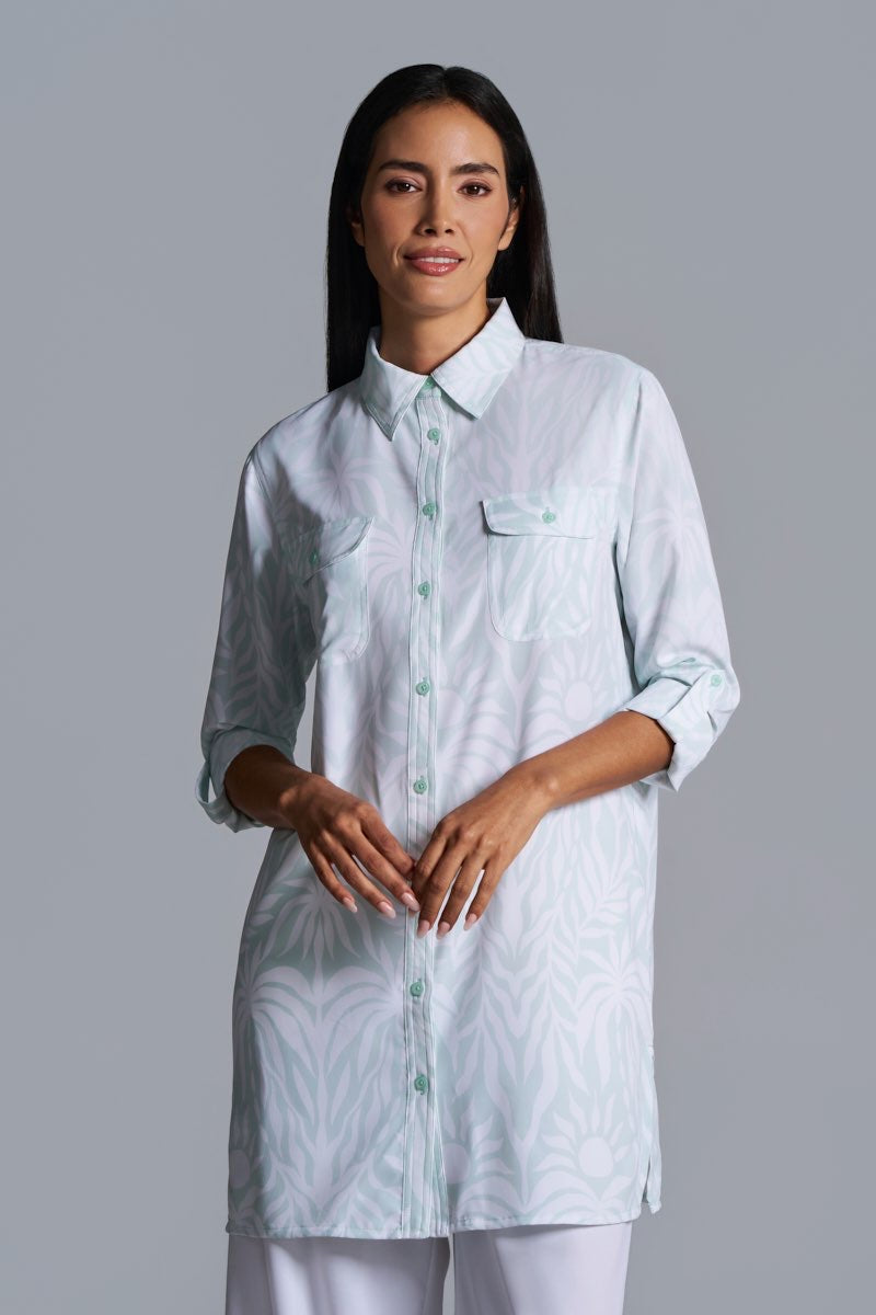 Women's Santorini Tunic Shirt | Misty Aqua American Palm UPF 50+