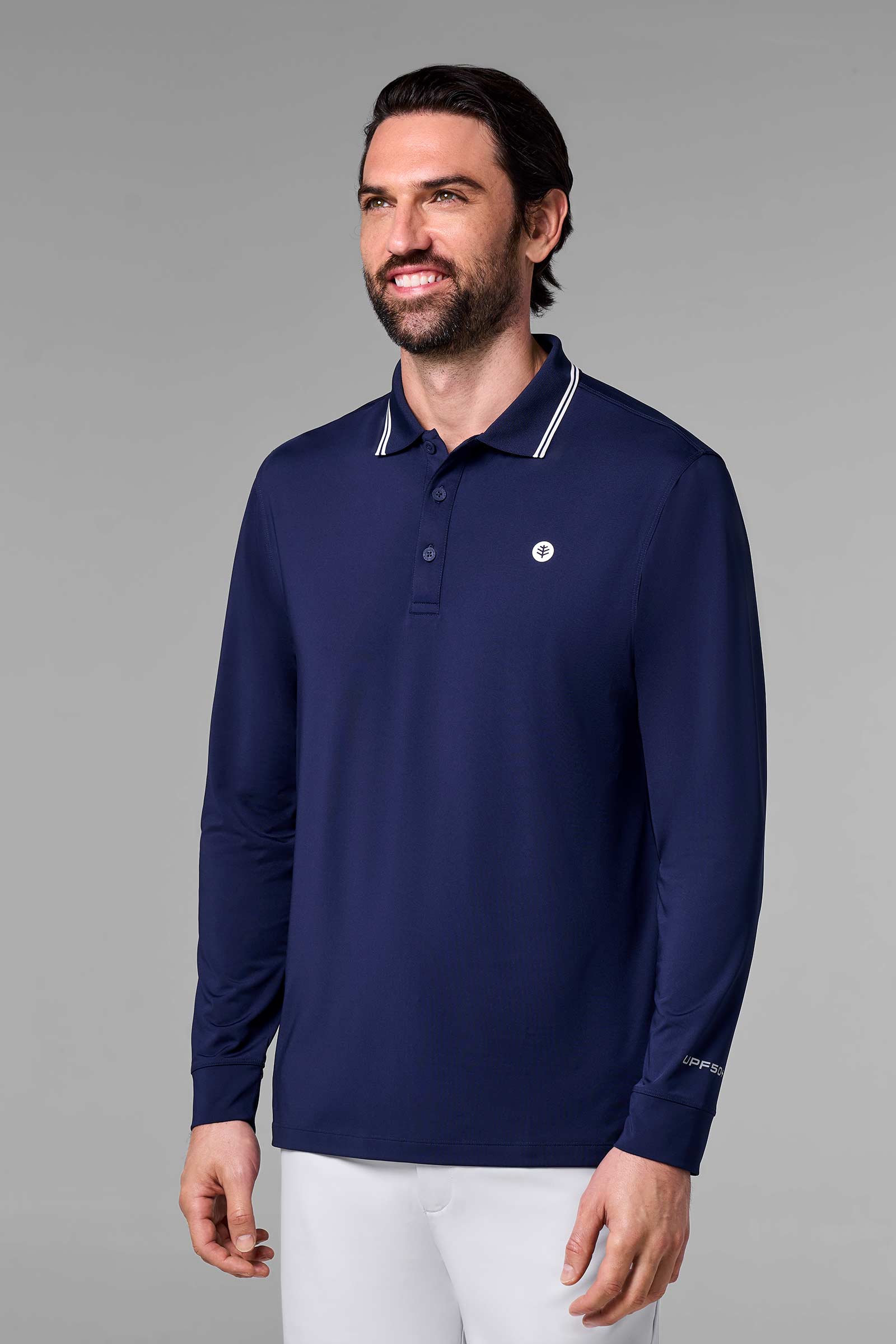 Men's Long Sleeve Sports Polo Navy