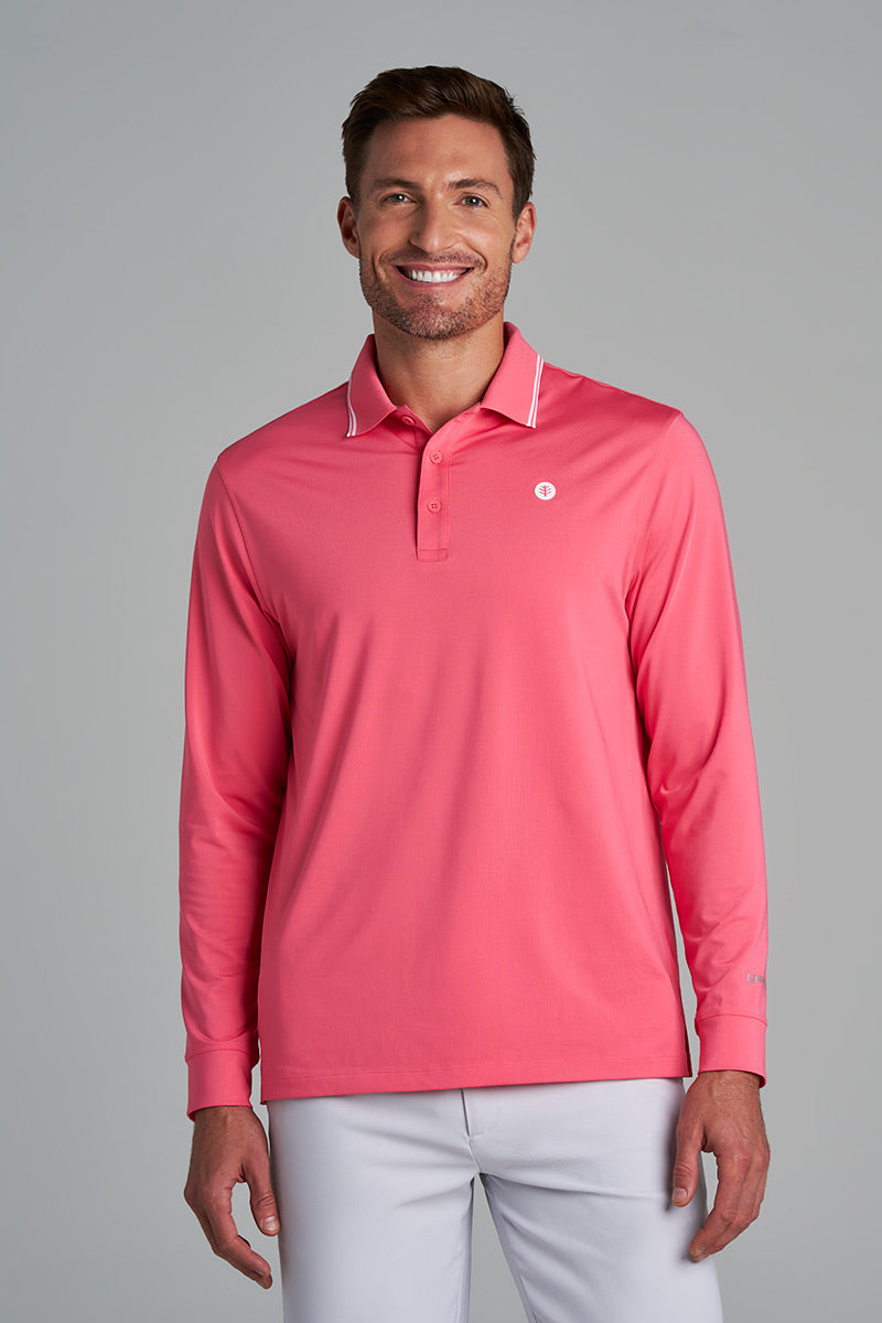Men's Erodym Long Sleeve Sports Polo | Sunkist Coral UPF 50+