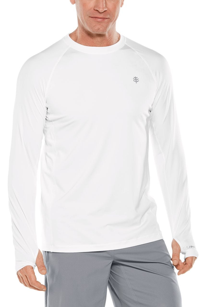 Coolibar UPF 50+ Men's Agility Long Sleeve Performance T-Shirt - Sun Protective (X-Large- White)