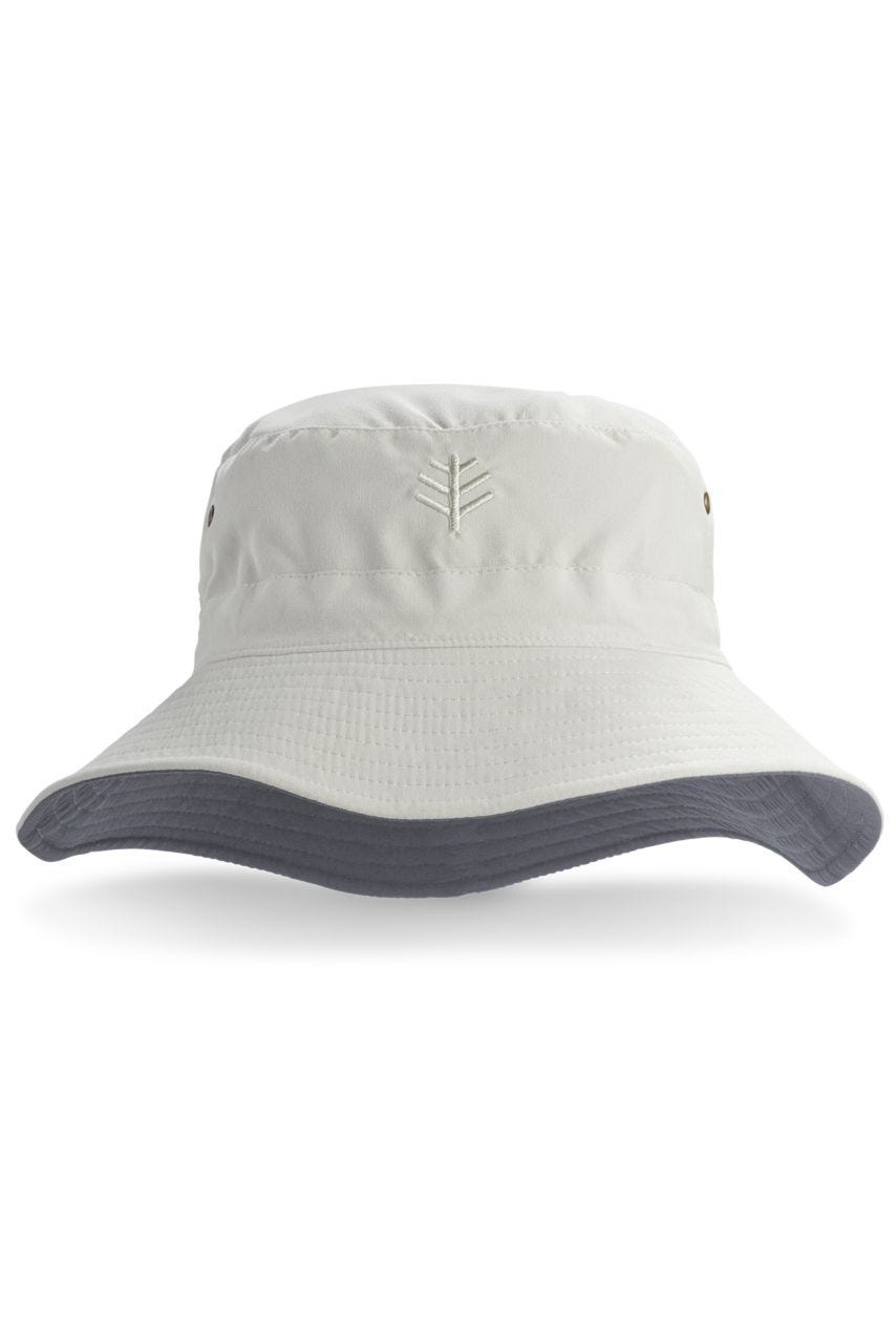 Coolibar UPF 50+ Men's Reversible Bucket Hat - Sun Protective (XXL- Stone/Carbon)
