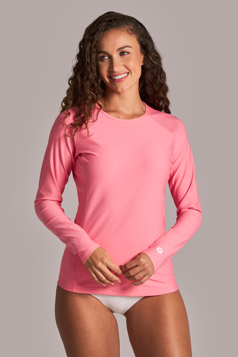 Women's Long Sleeve Swim Shirt Flamingo Pink UPF 50+