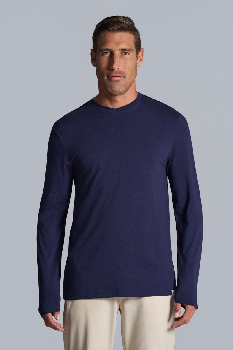 Men's Morada Everyday Long Sleeve V-Neck T-Shirt | Navy UPF 50+