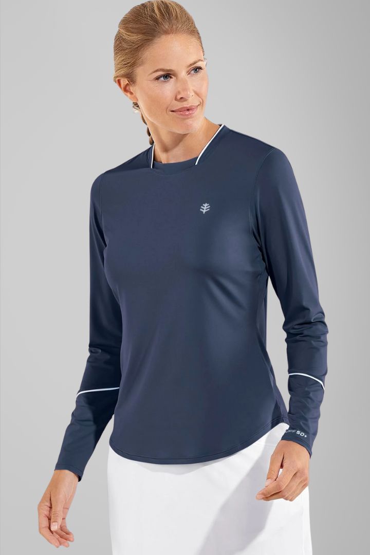 Women's Match Point Long Sleeve Tennis T-Shirt | Navy UPF 50+
