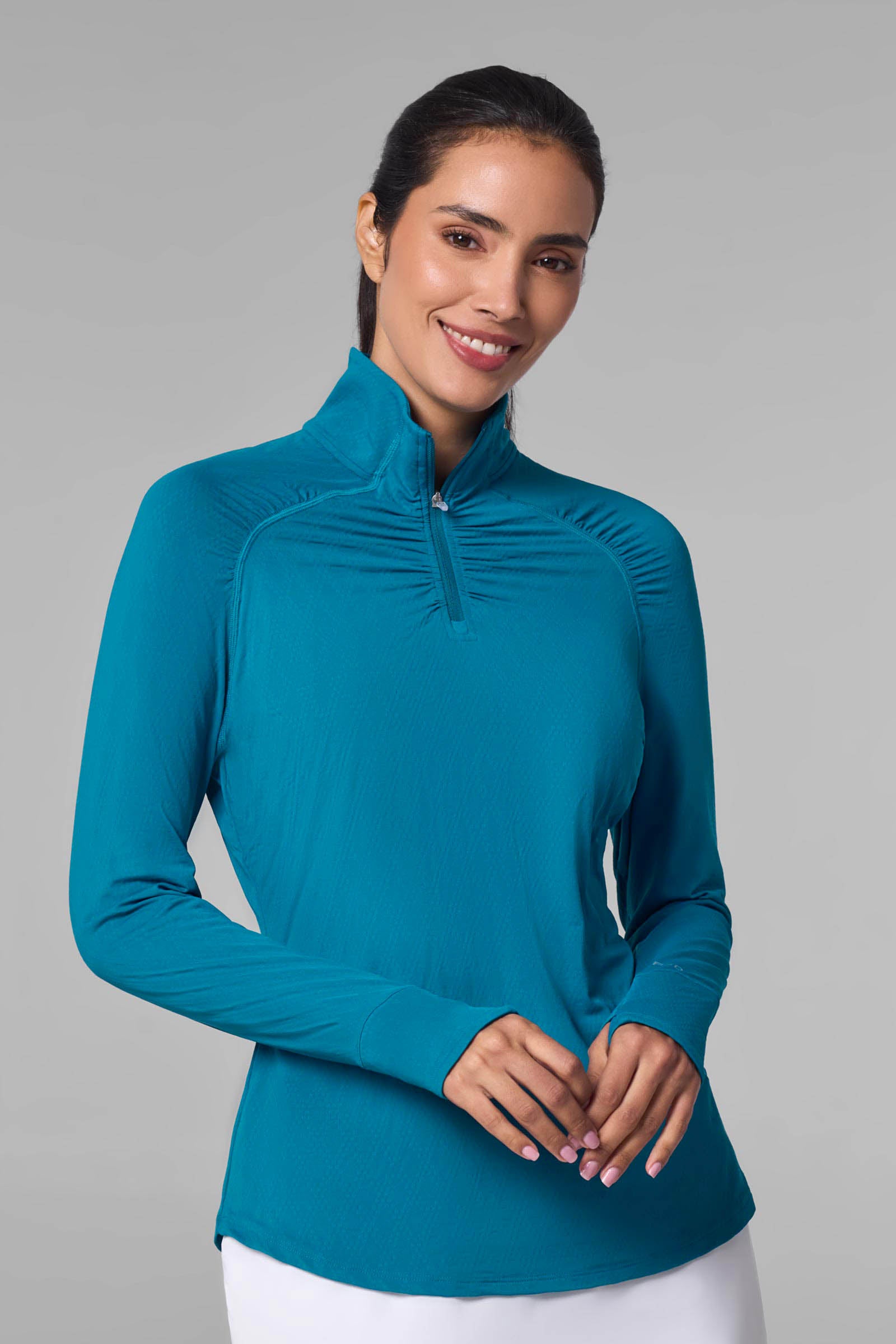 Women's Golf Quarter-Zip Sun Shirt | Bluejay Diamond Jacquard UPF 50+