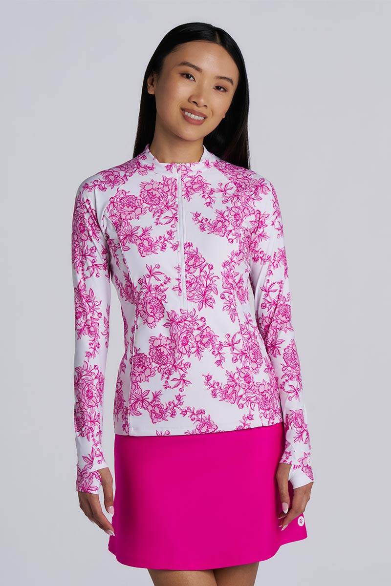 Women's Escalante Zip Rash Guard | Fuchsia Bouquet UPF 50+