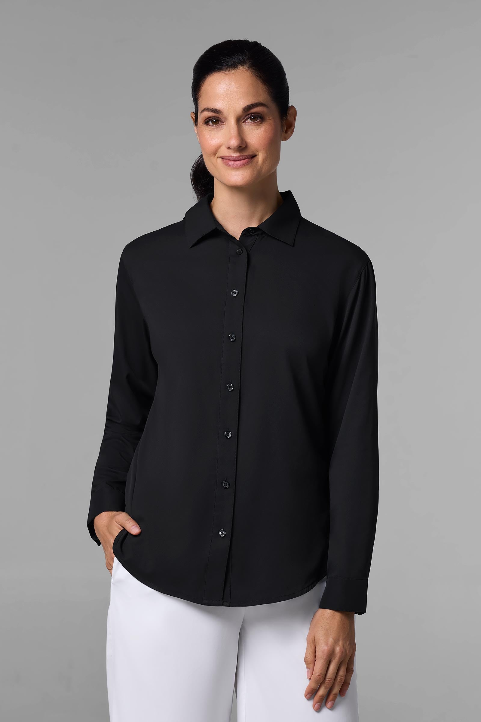 Women's Rhodes Long Sleeve Shirt | Black | UPF 50+ | Coolibar Women's Rhodes Long Sleeve Shirt | Black | UPF 50+ | Coolibar