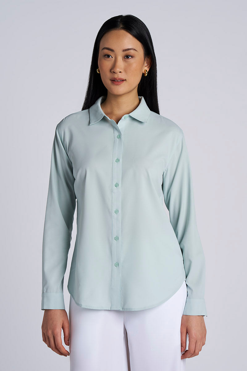 chinese dress ladies Linen Crinkle Texture Solid Black Button Up Long Sleeve Dress Shirt by Bespoke Moda main image 1
