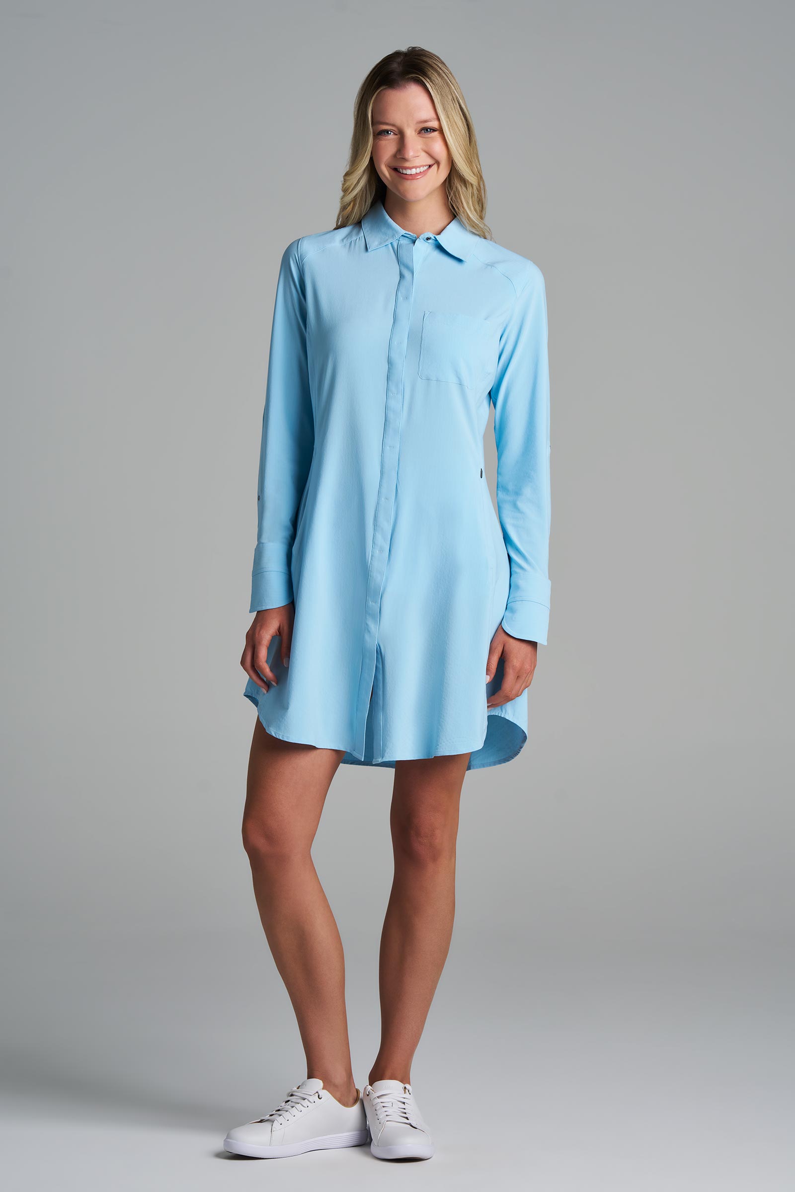 Women's Malta Travel Dress | Arctic Blue Stripe | UPF 50+ | Coolibar Women's Malta Travel Dress | Arctic Blue Stripe | UPF 50+ | Coolibar