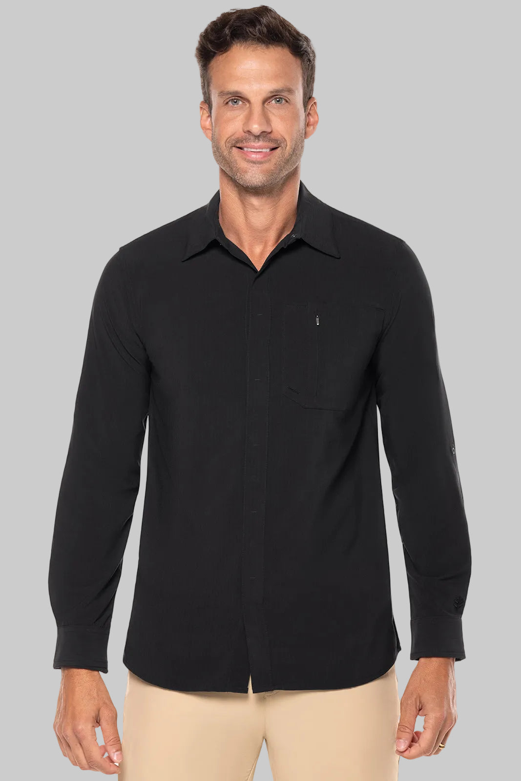 Coolibar Men's Fiera Smart Shirt, Black Shadow Stripe, UPF 50+, XXL Coolibar Men's Fiera Smart Shirt, Black Shadow Stripe, UPF 50+, XXL