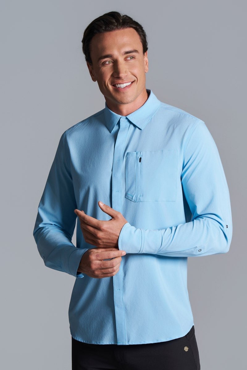 Men's Fiera Smart Long Sleeve Shirt | Arctic Blue Stripe UPF 50+