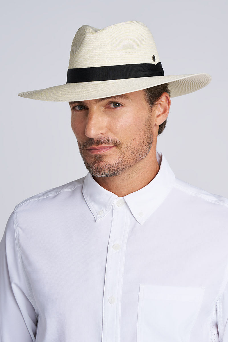 50s ハワイアン フラ ソルト ＆ペッパー レア Peyton Packable Panama Style Fedora | Ivory/Black UPF 50+
