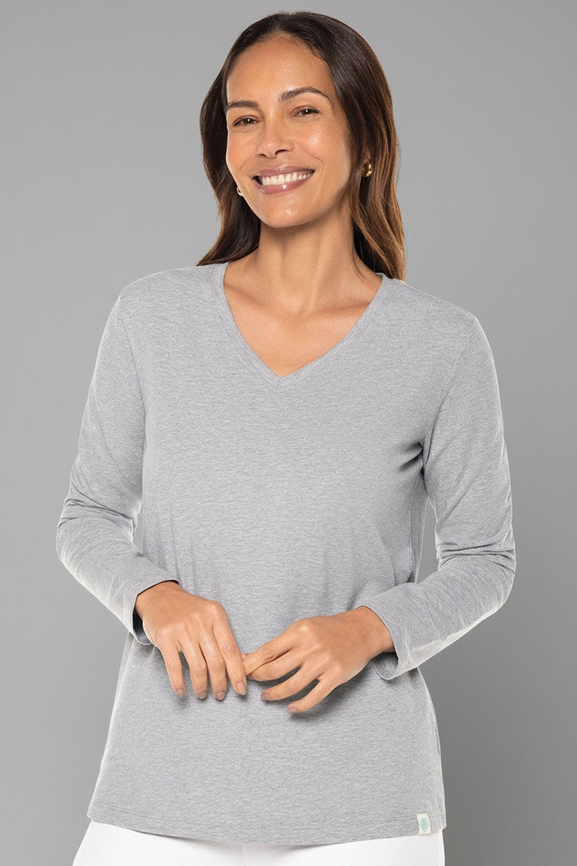 T-shirt en mélange de modal et de coton à manches longues et col en V | Vêtements Lavande Hill T-shirt en mélange de modal et de coton à manches longues et col en V | Vêtements Lavande Hill