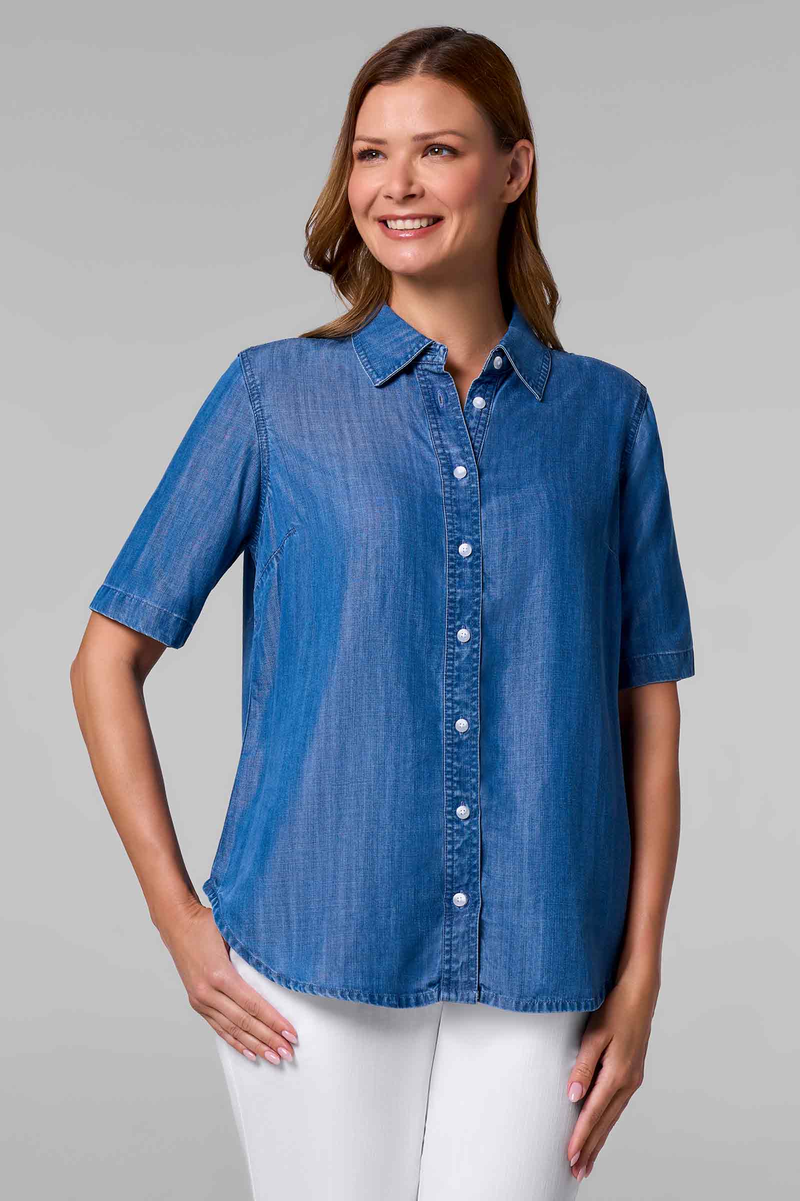 Chambray Short Sleeve Shirt | Light Indigo Chambray UPF 50+