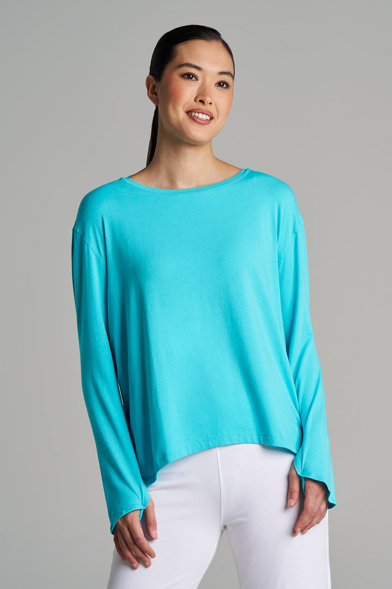 Women's Drape Long Sleeve T-Shirt | Blue Curacao UPF 50+