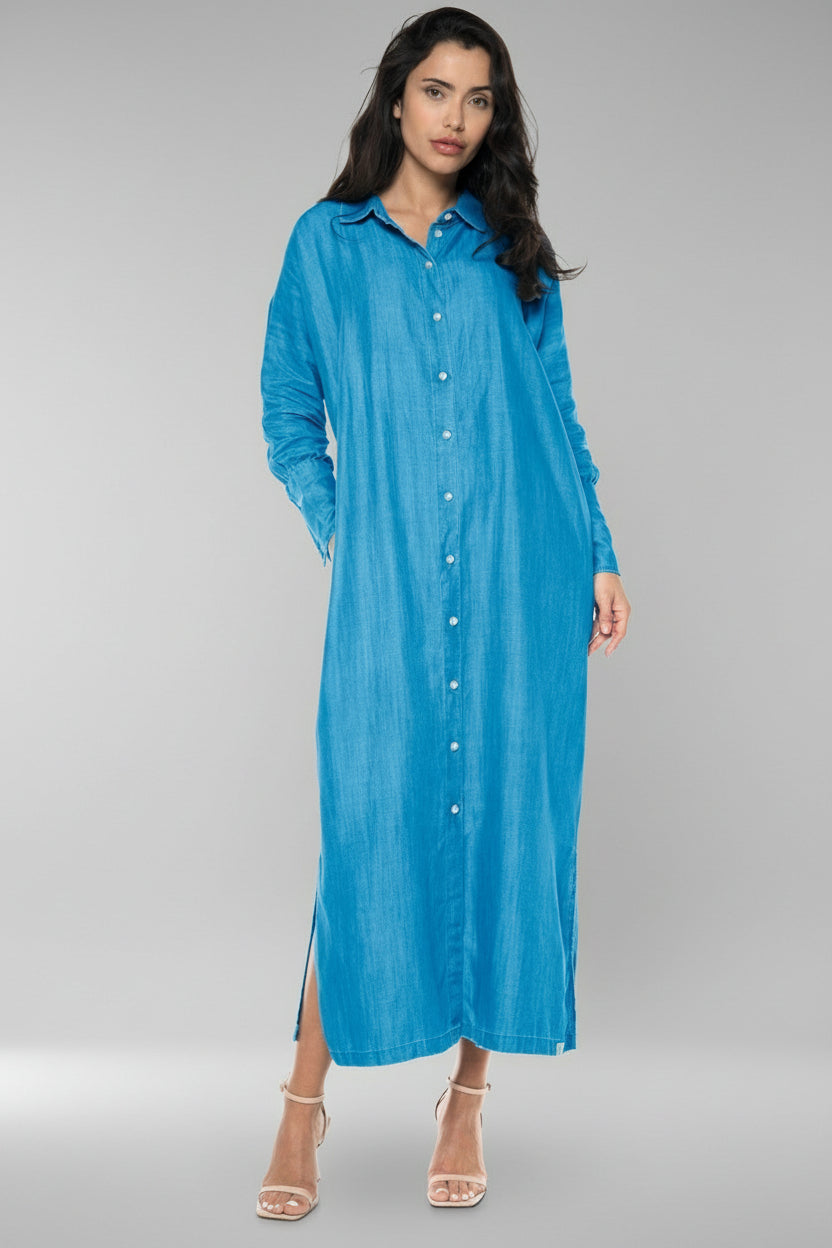 Long Sleeve Dress Light Indigo Chambray UPF 50+
