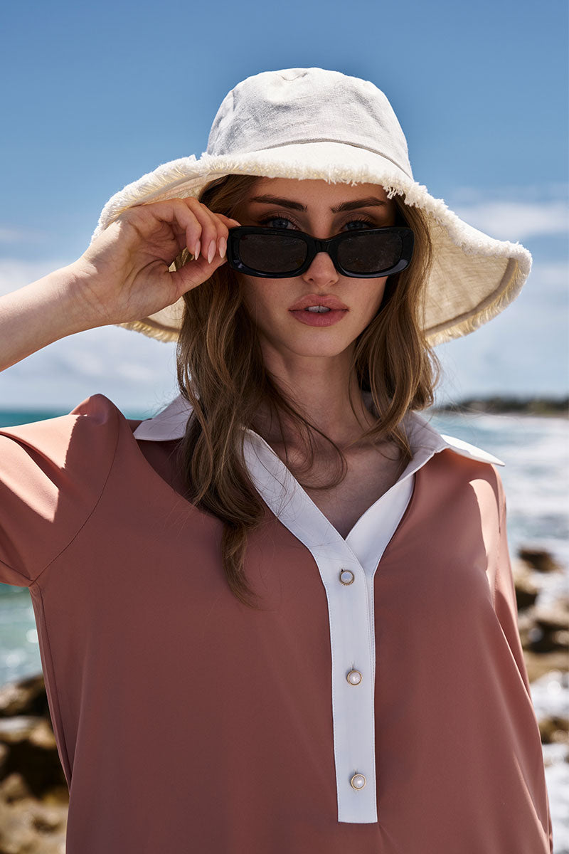 Charlotte Linen Fringe Sun Hat | Vanilla UPF 50+ display picture 3