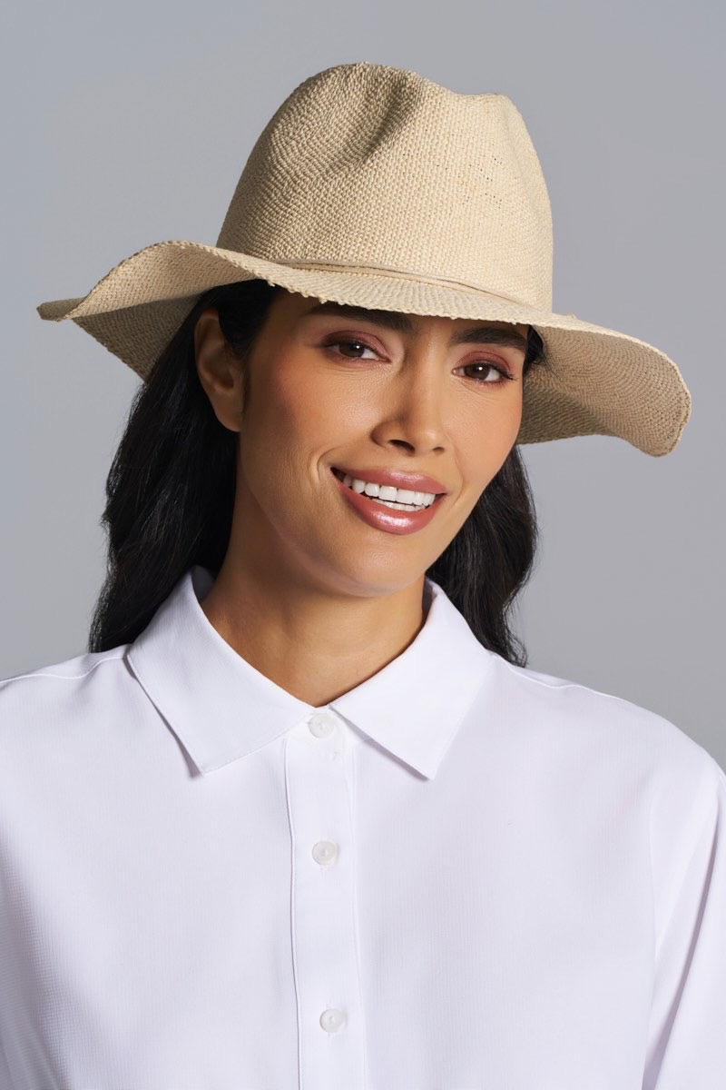 Women\'s Straw Fedora Sun Hat with Wide Brim UPF 50+ Tulum Wide Brim Fedora UPF Sun Hat - Wallaroo Hat Company main image 3