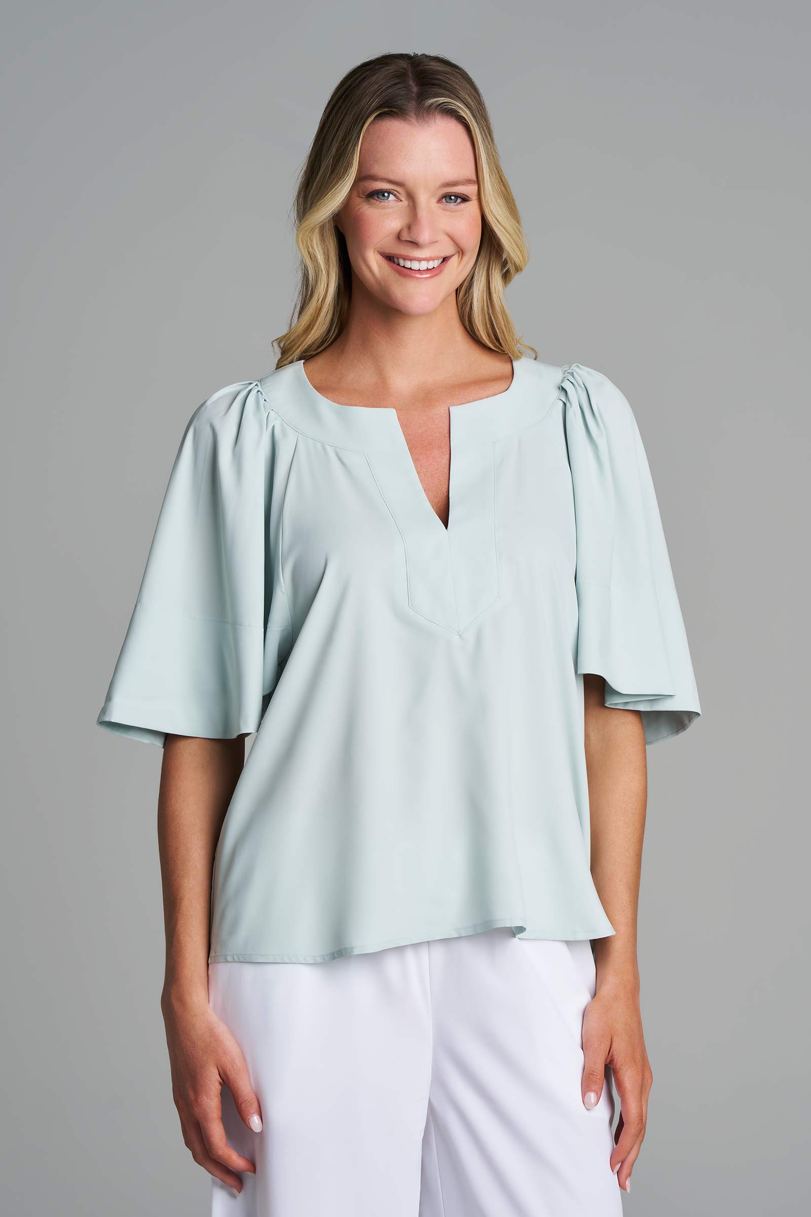 Women's Miami Springs Flutter Sleeve Blouse | Misty Aqua UPF 50+