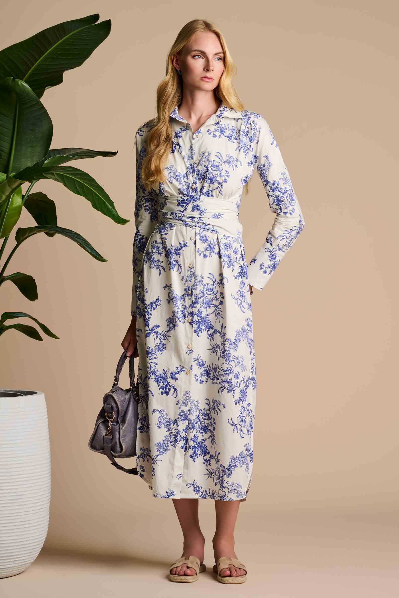 Coolibar Women's UPF50+ Shirt Dress, Vanilla China Blue Damask, XS Coolibar Women's UPF50+ Shirt Dress, Vanilla China Blue Damask, XS