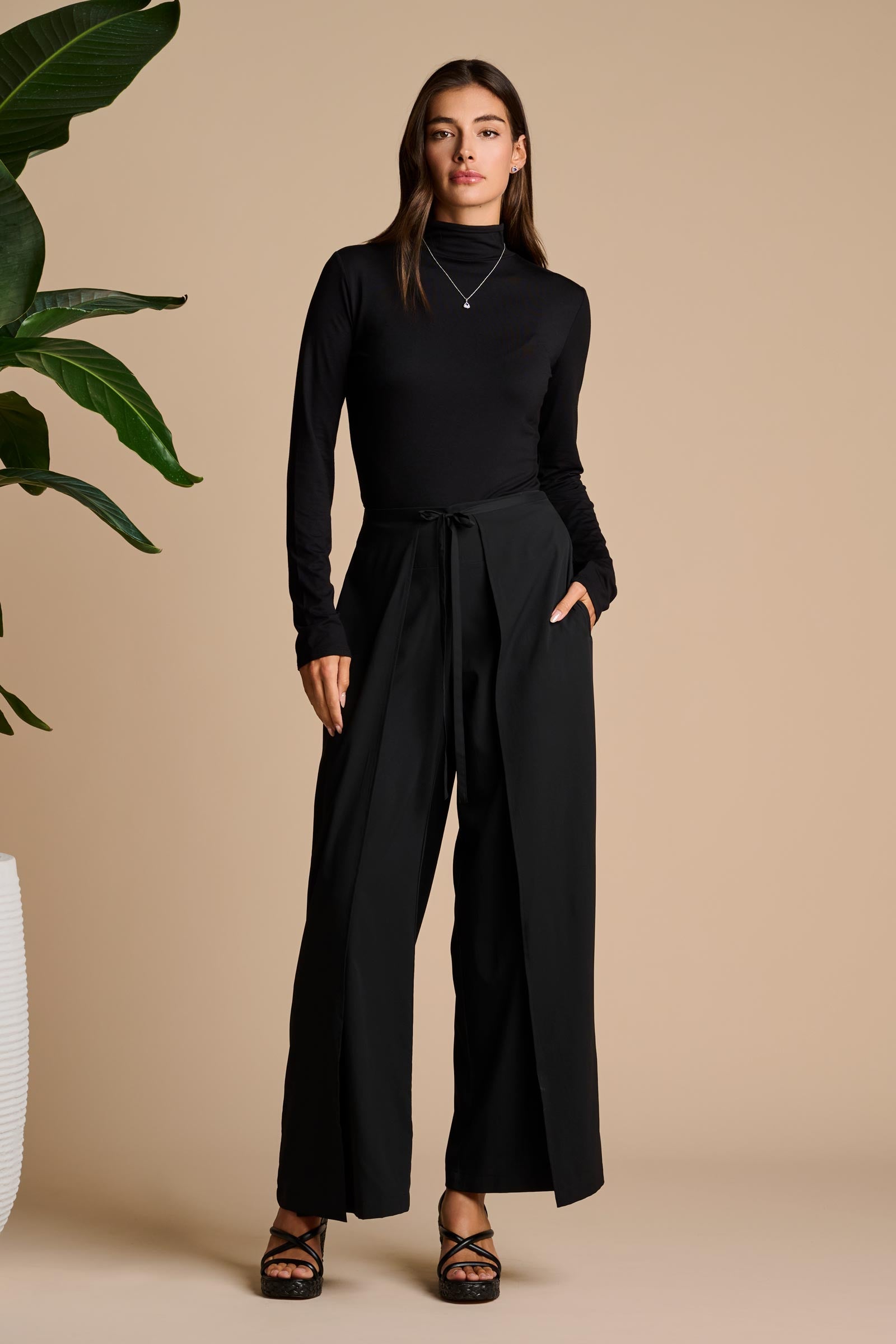 Soleil Black Mesh Layered Turtleneck Top main image 1