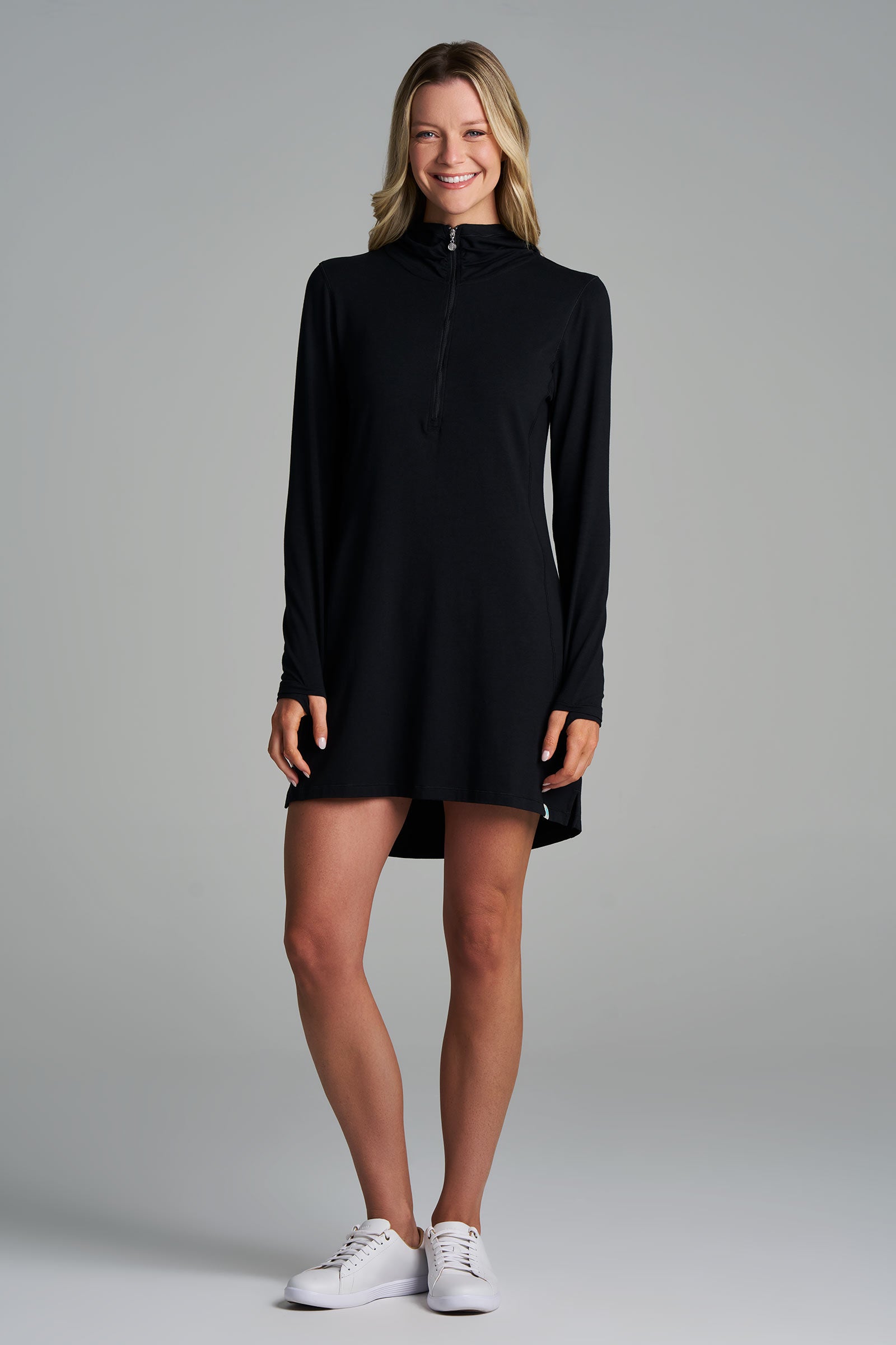 blue dress for baby girl SwimZip Women's Long Sleeve Swim Dress Cover Up - Black main image 0