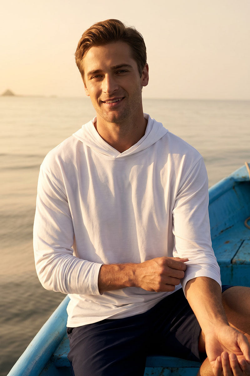 Men's Morada Long Sleeve Hoodie Pima Sol | White UPF 50+