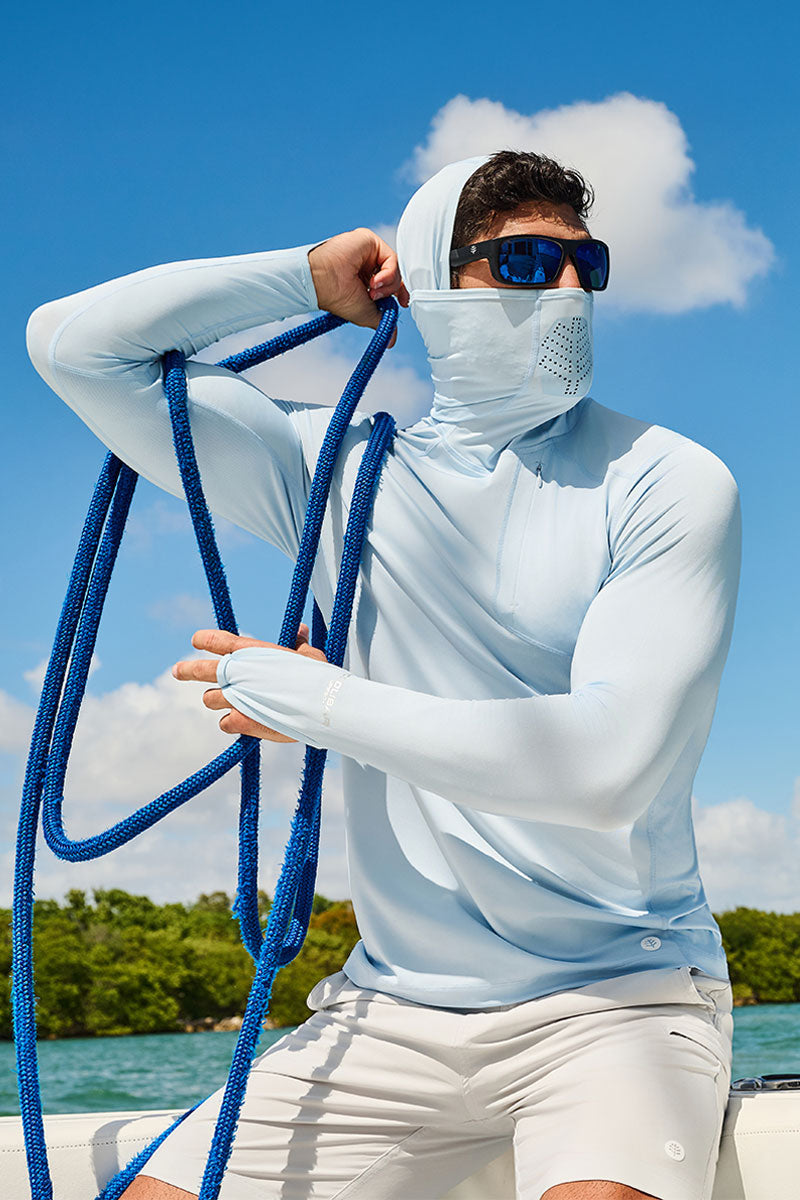 トップス ALOUND VENTILATION SWEAT SETUP Men's Vented Andros Fishing Hoodie | Light Blue UPF 50+