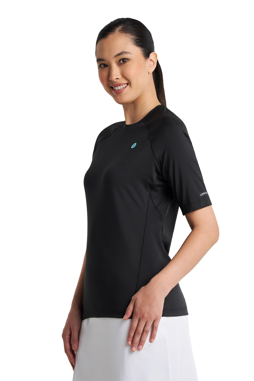 Women's Devi Short Sleeve Fitness T-Shirt, Black, UPF 50+, Coolibar