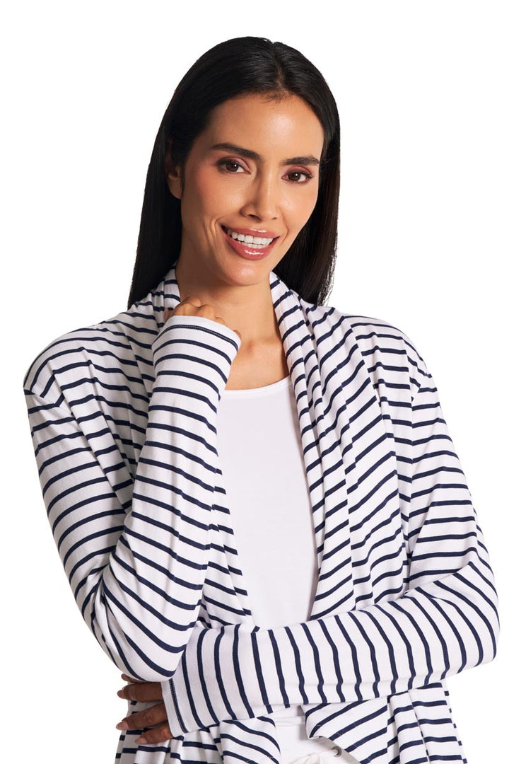 Women's Long Sleeve Sun Wrap | White/Navy Stripe
