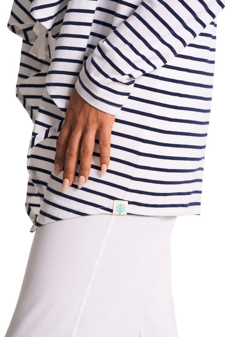 Women's Long Sleeve Sun Wrap | White/Navy Stripe