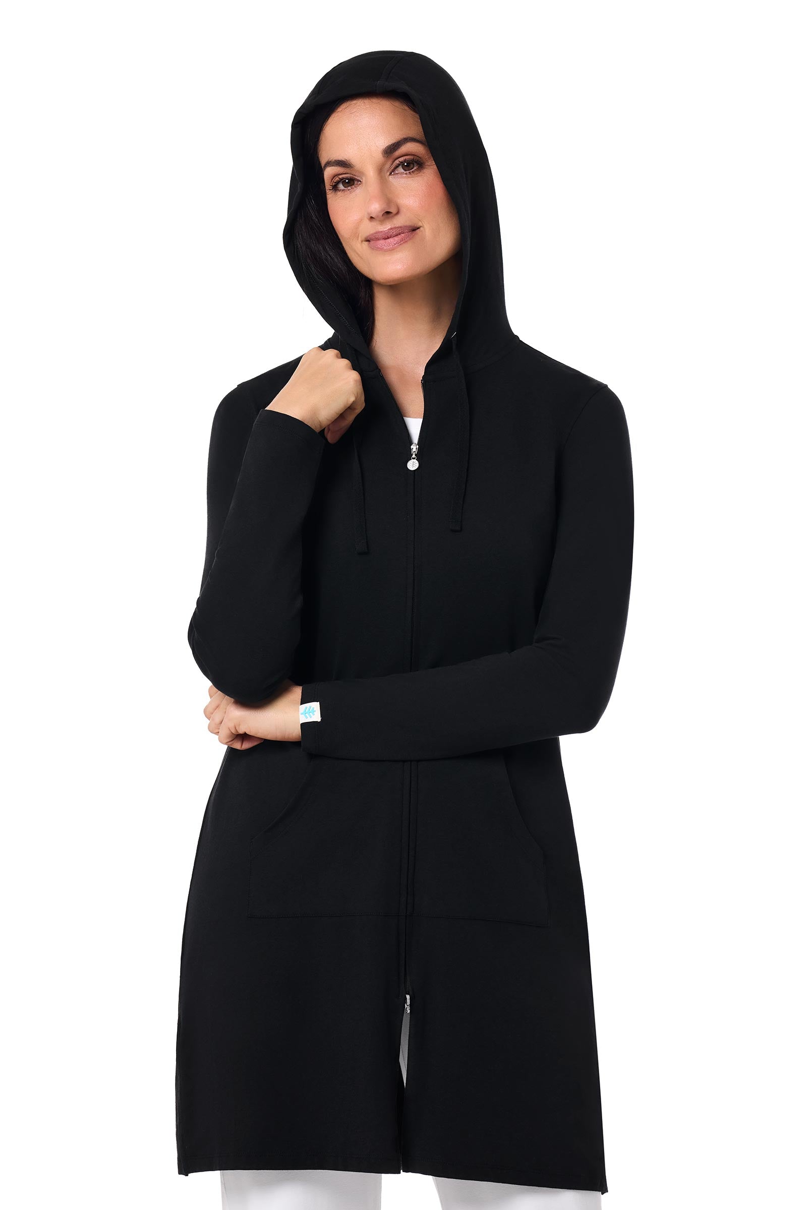 Women's Long Zip-Up Hoodie | Black UPF 50+