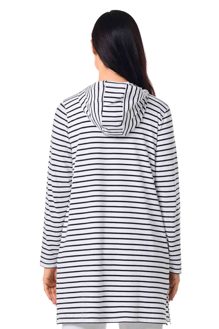 Women's Long Zip-Up Hoodie | White/Navy Stripe