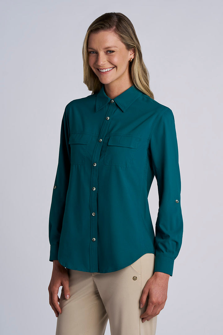 teal dress shirt womens Women's Mylitta Travel Shirt Teal |Transformative Teal