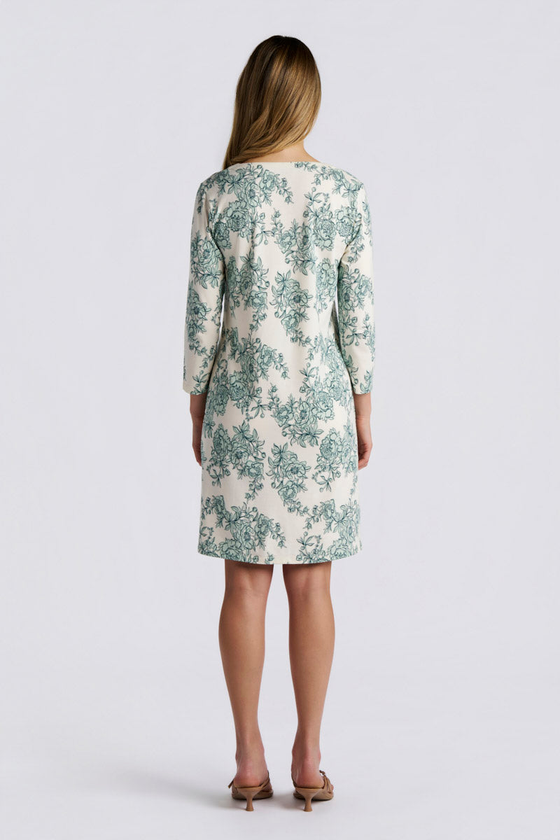 Women's Oceanside Tunic Dress with 3/4 Sleeve | Fuchsia Bouquet