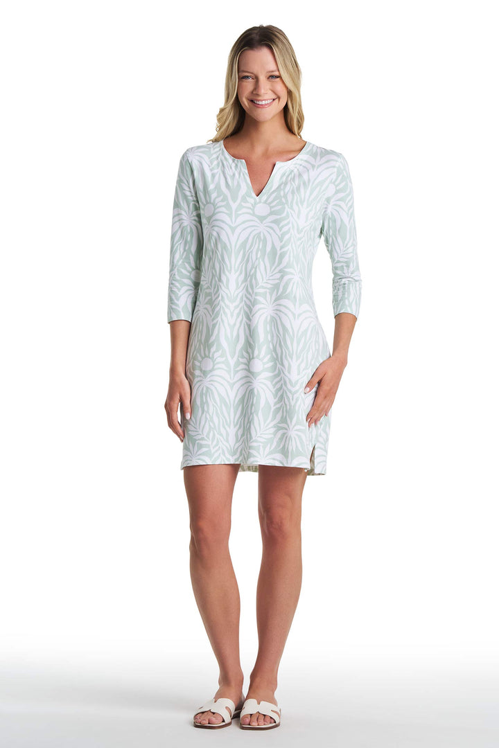 Tunic Dress with 3/4 Sleeve | Misty Aqua American Palm