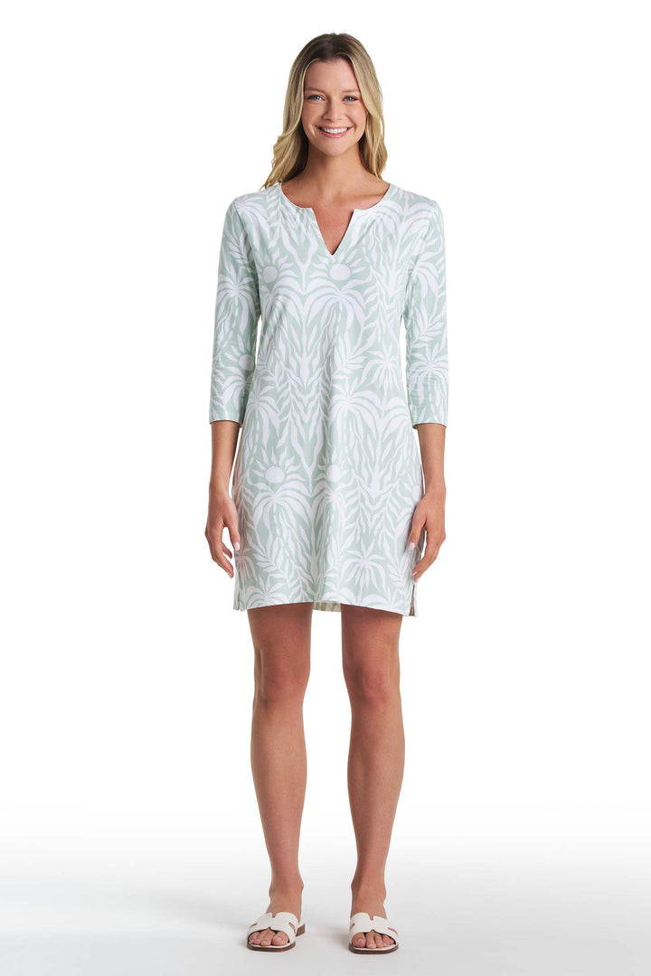 Tunic Dress with 3/4 Sleeve | Misty Aqua American Palm