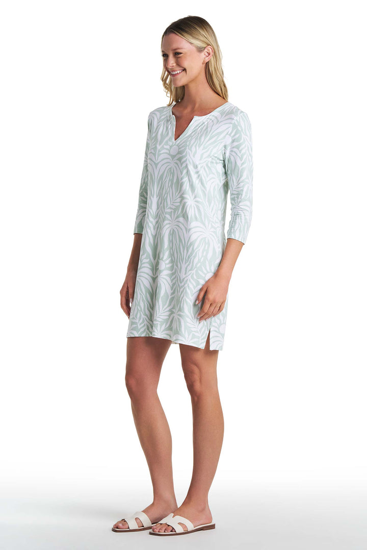 Tunic Dress with 3/4 Sleeve | Misty Aqua American Palm
