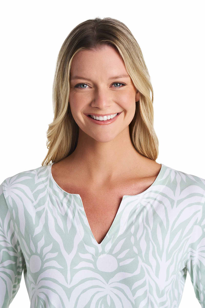 Tunic Dress with 3/4 Sleeve | Misty Aqua American Palm