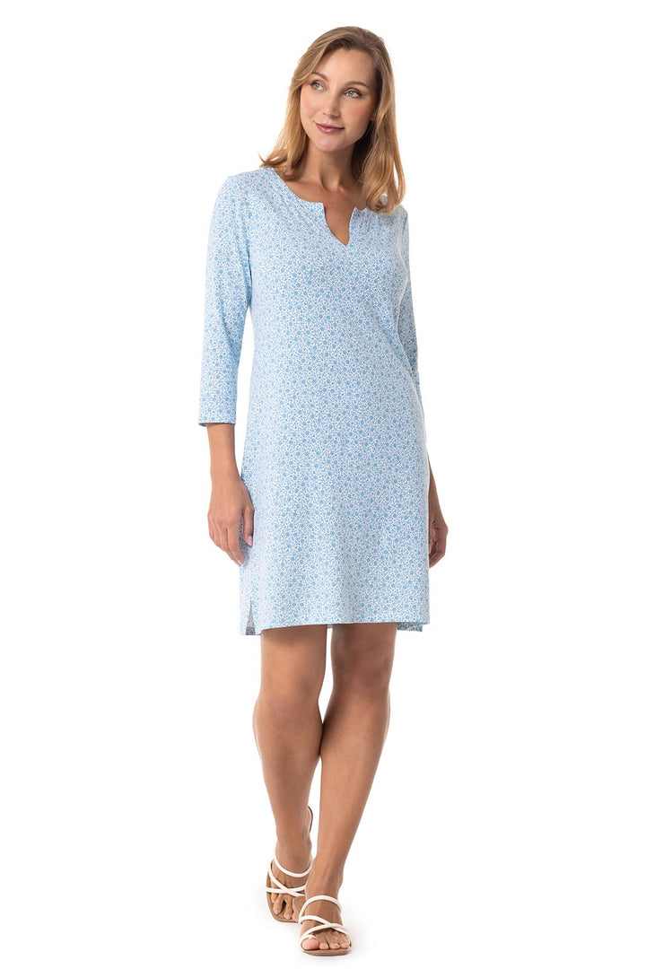 Women's Oceanside Tunic Dress with 3/4 Sleeve | Malibu Blue Shell We | UPF 50+ | Coolibar Women's Oceanside Tunic Dress with 3/4 Sleeve | Malibu Blue Shell We | UPF 50+ | Coolibar