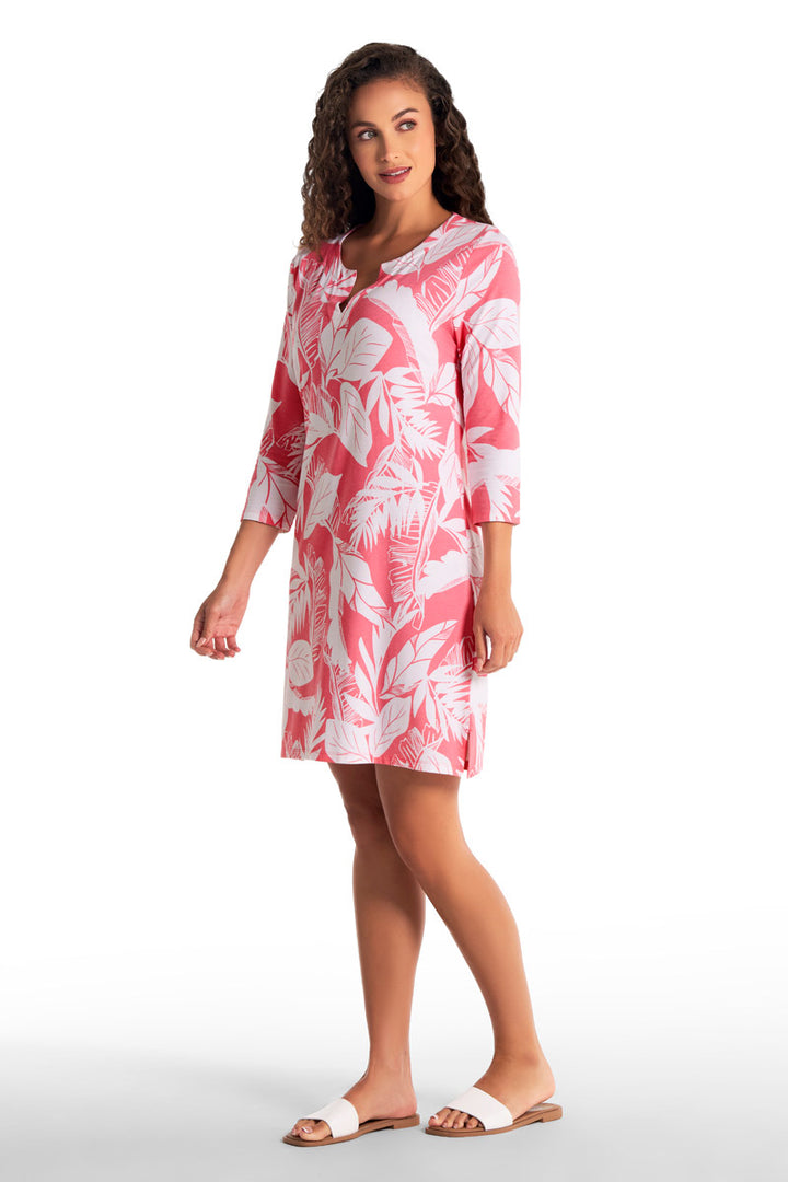 Tunic Dress with 3/4 Sleeve | Flamingo Pink Palm Paradise