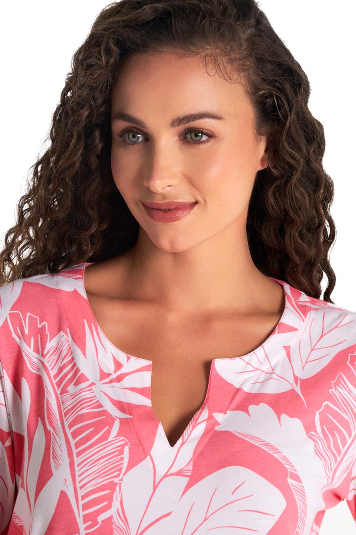 Tunic Dress with 3/4 Sleeve | Flamingo Pink Palm Paradise