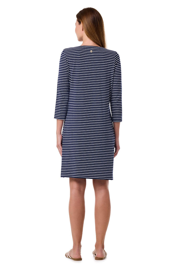Coolibar Women's Navy/White Stripe Tunic Dress, UPF 50+, Sleeve, Side Seam Vents for Women Coolibar Women's Navy/White Stripe Tunic Dress, UPF 50+, Sleeve, Side Seam Vents for Women