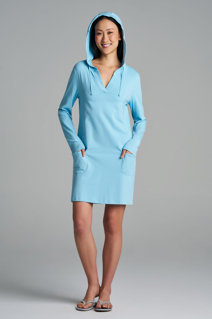 Hoodie Cover-Up Dress with Pockets | Arctic Blue