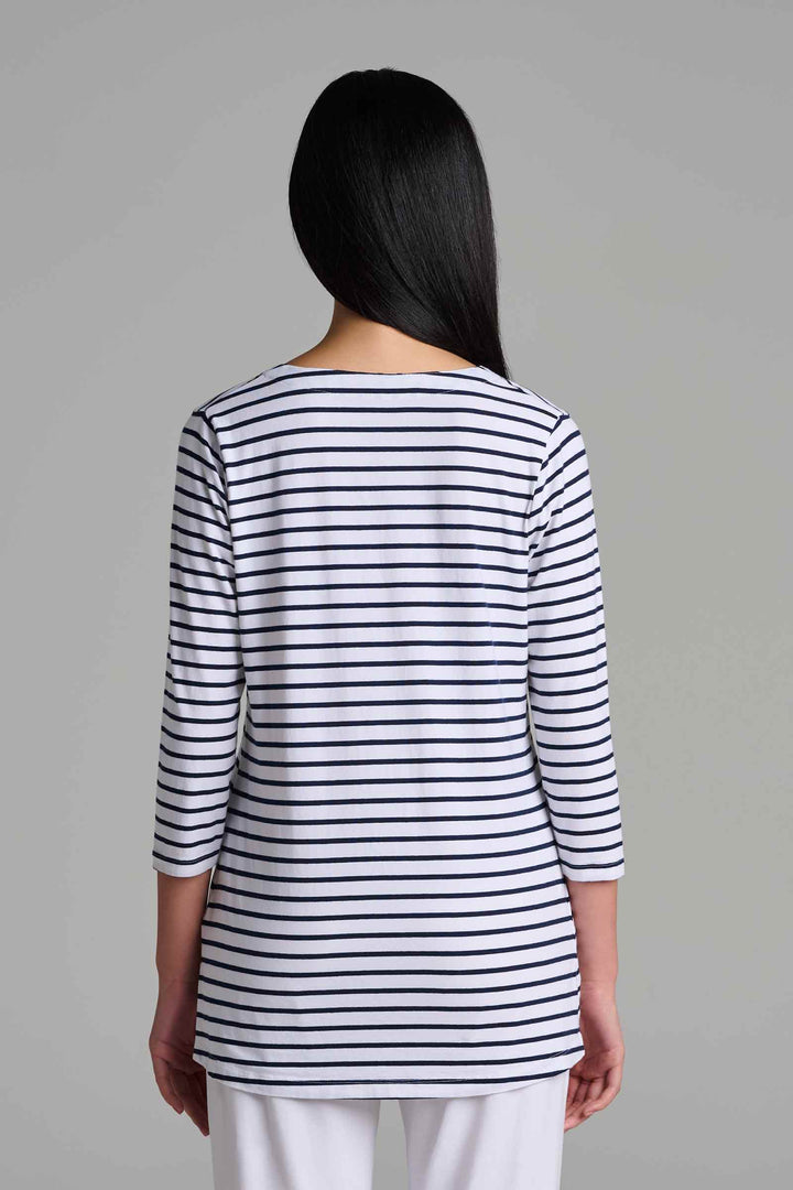 Women's Tunic Top with Long Sleeves | White/Navy Stripe