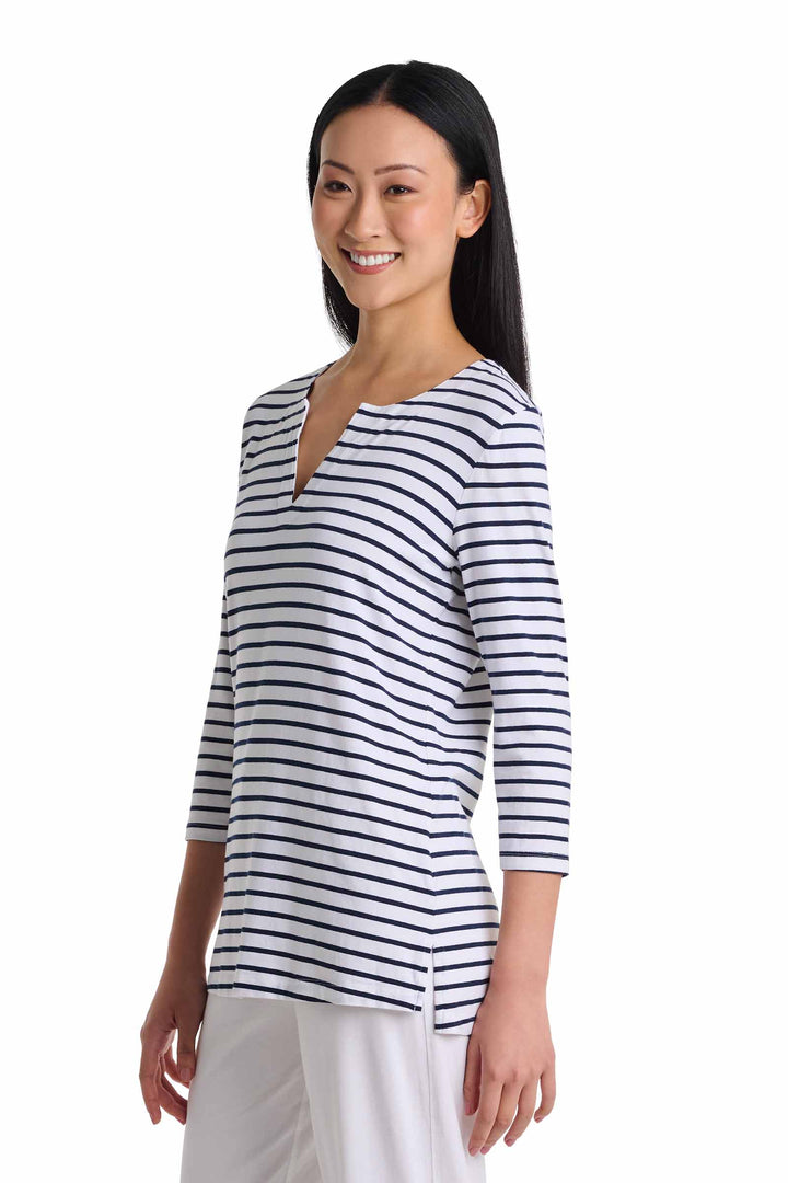 Women's Tunic Top with Long Sleeves | White/Navy Stripe