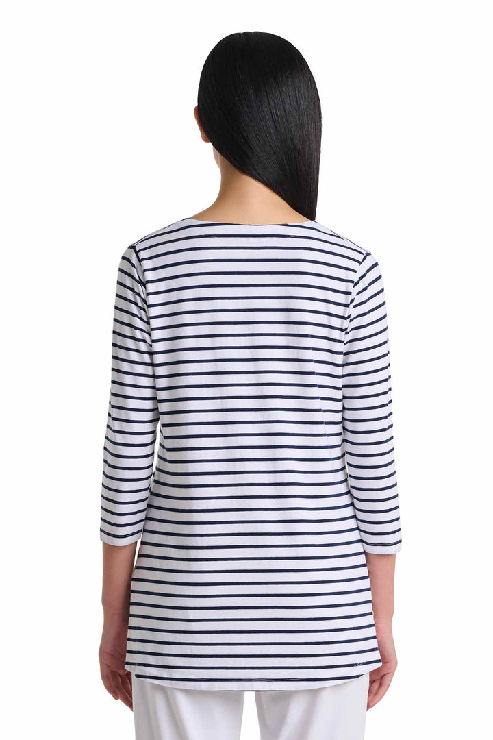Women's Tunic Top with Long Sleeves | White/Navy Stripe